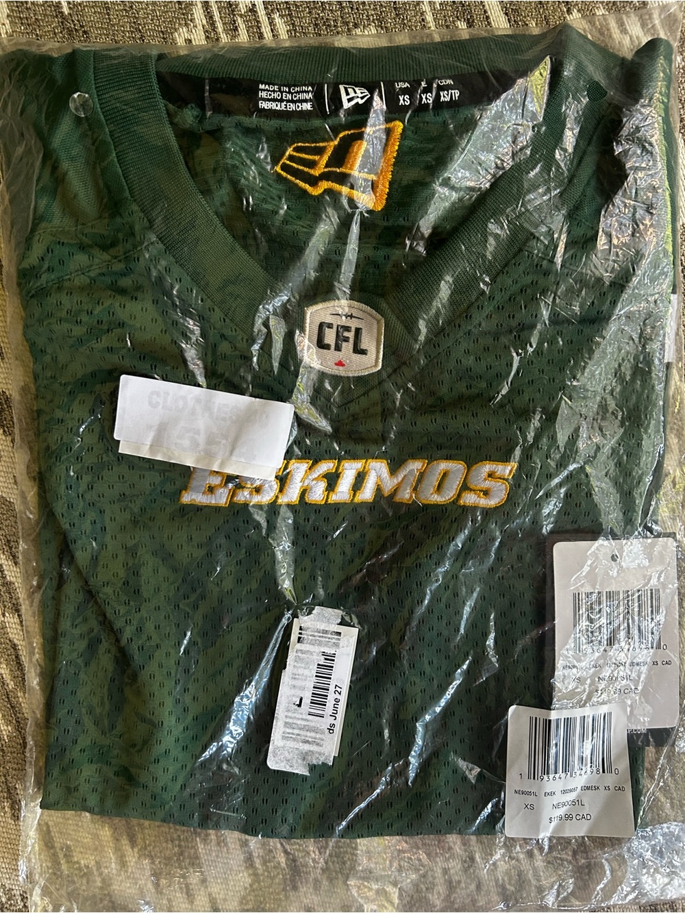 Vintage CFL Edmonton Eskimos Authentic  Jersey Men’s XS NEW Football